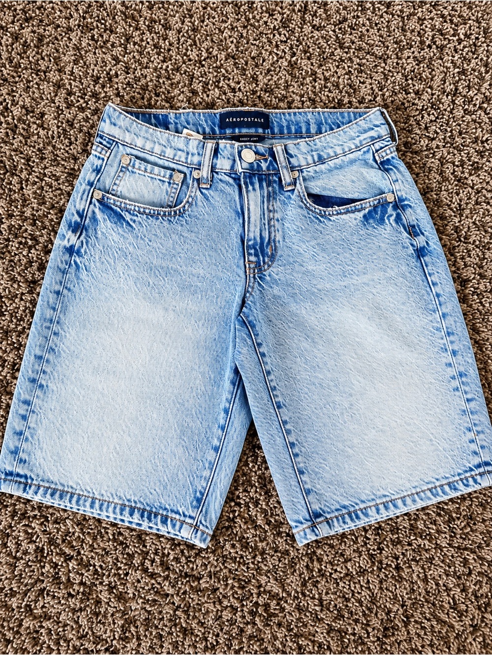 Aeropostale Baggy Jort Shorts 000 Light Wash Leopard Bow Y2K Denim